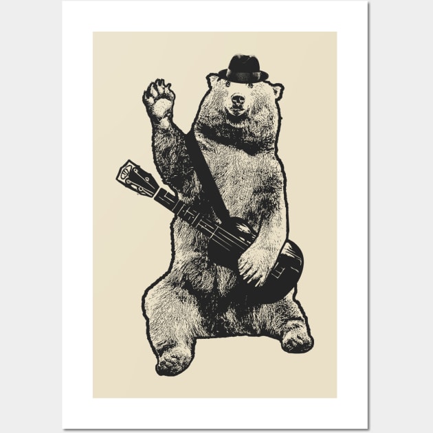 Bear wielding ukulele Wall Art by dankdesigns